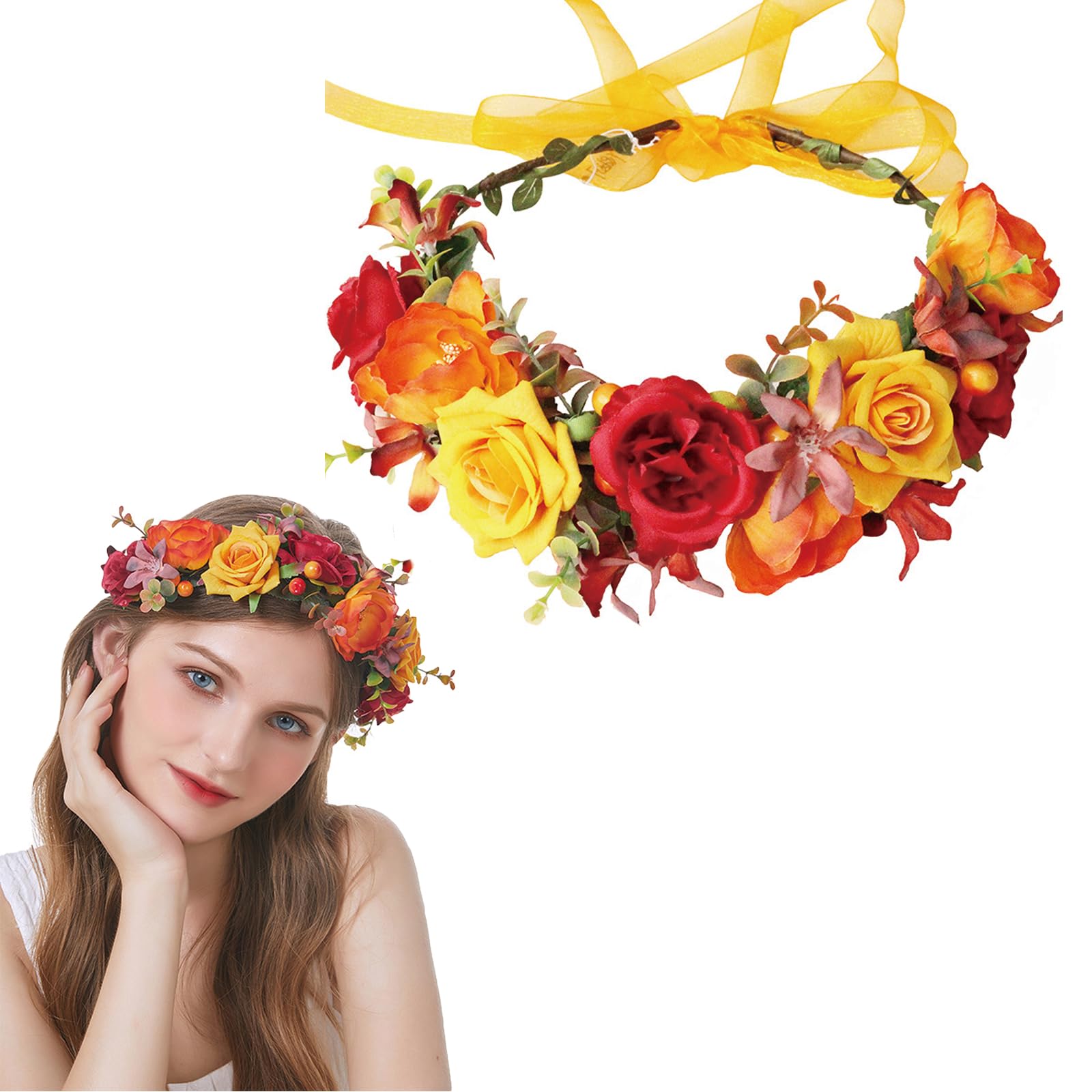 AWOCAN Women Flower Crown Headband Flower Headpiece Floral Crown